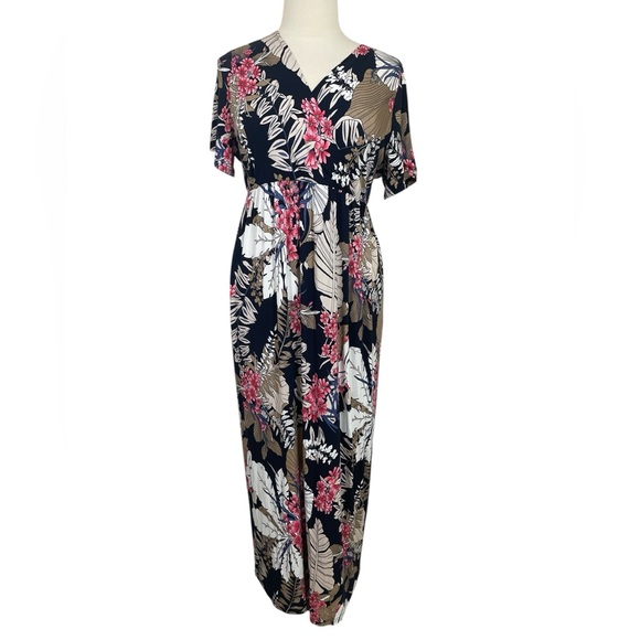 Chic Floral Stretch Knit Pull On Maxi Dress - Picture 2 of 4